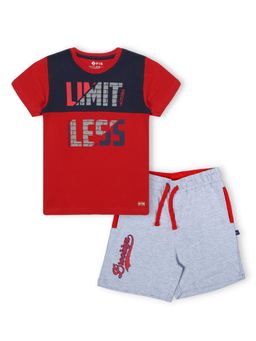 3PIN - Boys Red Printed T-Shirt with Shorts