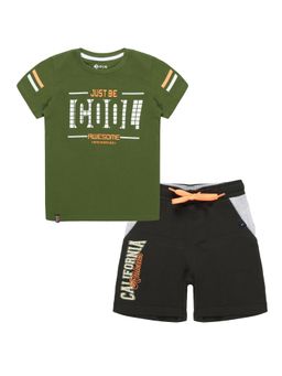 3PIN - Boys Olive Printed T-Shirt with Shorts