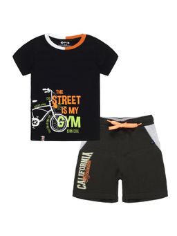 3PIN - Boys Black Printed T-Shirt with Shorts
