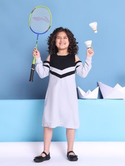BaawRi - Girls Blue Colorblock Knee Length Dress