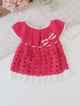 Woonie - Girls Pink Solid Knee Length Dress