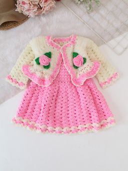 Woonie - Girls Pink Solid Knee Length Dress with Jacket