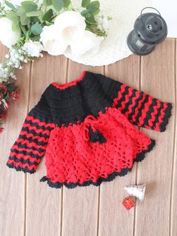 Woonie - Girls Red Solid Knee Length Dress