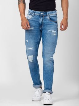 Spykar - Men Light Blue Cotton Regular Fit Narrow Length Jeans (Rover)