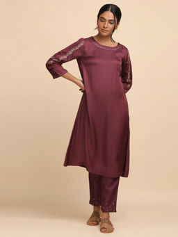 Folksong - Solid Purple Modal Satin Solid Kurta