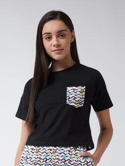 Miss Chase - Women Black Cropped Solid T-Shirt