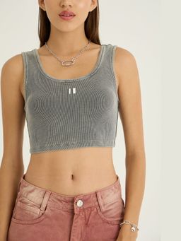 Chapter 2 - Grey Ribbed Crop Stone Wash Top