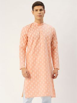 Jompers - Men Cotton Printed Kurta in Peach