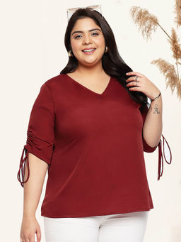 Martini - Curve Maroon Plus Size Drawstring Sleeve Top