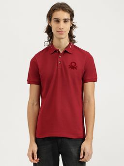 United Colors of Benetton - Men Red Cotton Blend Polo T-Shirt
