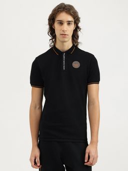 United Colors of Benetton - Men Black Pure Cotton Polo T-Shirt