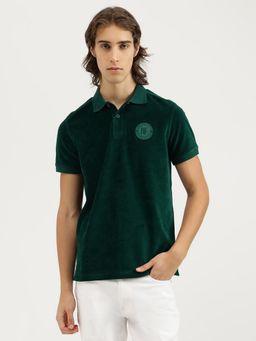United Colors of Benetton - Men Green Polycotton Polo T-Shirt