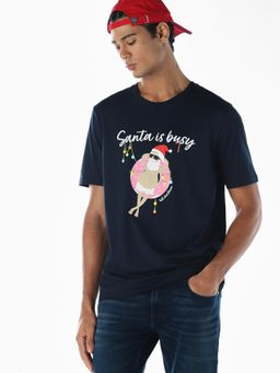 Jack & Jones - Men Navy Blue Cotton T-Shirt