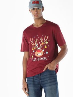 Jack & Jones - Men Red Cotton T-Shirt