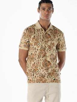 Jack & Jones - Men Beige Cotton Polo T-Shirt