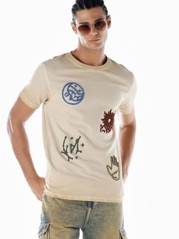 Jack & Jones - Men Beige Cotton T-Shirt