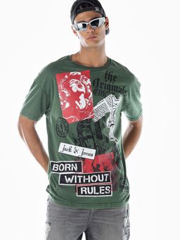 Jack & Jones - Men Green Cotton T-Shirt