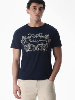 Jack & Jones - Men Navy Blue Cotton T-Shirt