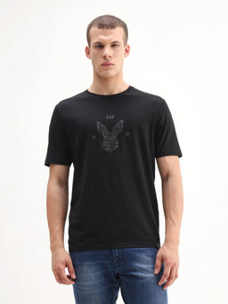 Rare Rabbit - Men Black Cotton Blend T-Shirt