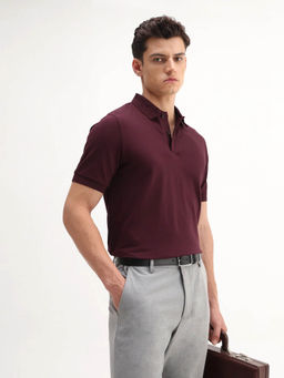 Rare Rabbit - Men Maroon Cotton Blend Polo T-Shirt