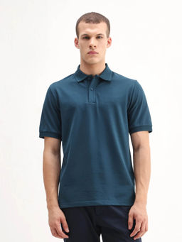Rare Rabbit - Men Teal Cotton Blend Polo T-Shirt