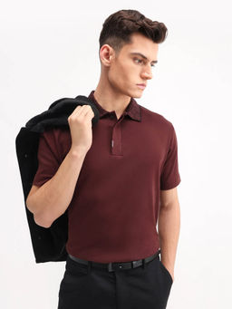 Rare Rabbit - Men Maroon Cotton Blend Polo T-Shirt