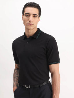 Rare Rabbit - Men Black Cotton Blend Polo T-Shirt