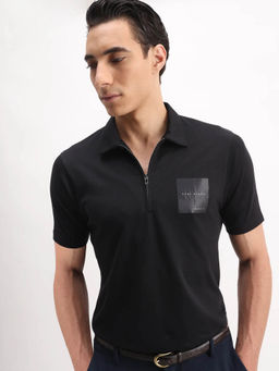 Rare Rabbit - Men Black Cotton Blend Polo T-Shirt