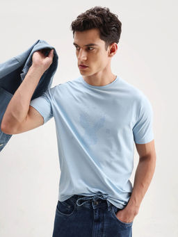 Rare Rabbit - Men Blue Cotton Blend T-Shirt