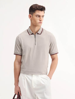 Rare Rabbit - Men Beige Cotton Blend Polo T-Shirt