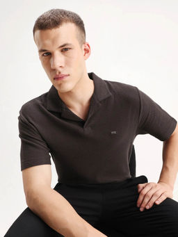 Rare Rabbit - Men Brown Cotton Blend Polo T-Shirt