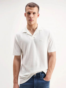 Rare Rabbit - Men Off White Cotton Blend Polo T-Shirt