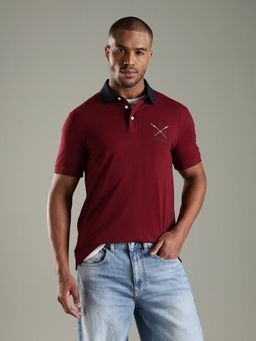 Tommy Hilfiger - Men Burgundy Cotton Polo T-Shirt