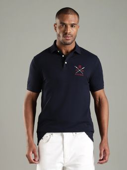 Tommy Hilfiger - Men Navy Blue Cotton Polo T-Shirt