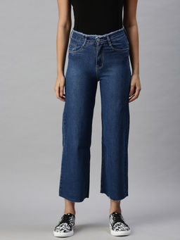 SHOWOFFFF - Women's Casual Wide Leg High-rise Navy Blue Jeans