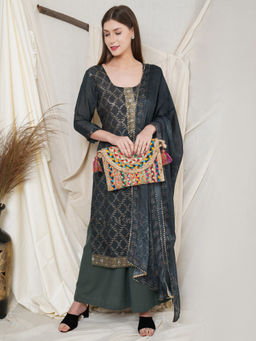 Stylee LIFESTYLE - Teal Chinon ChiffonEmbroidered Dress Material