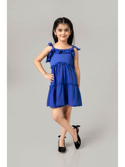 NEOFAA - Blue Ruffle Detailed Tiered Mini Dress for Girls