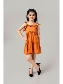 NEOFAA - Orange Ruffle Detailed Tiered Mini Dress for Girls