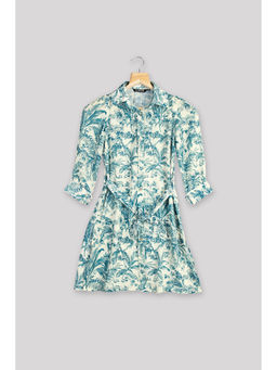 NEOFAA - Tropical Tie Belt Shirt Dress with Belt for Girls (Set of 2)