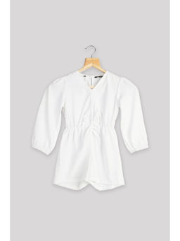 NEOFAA - White Front Knot Playsuit for Girls