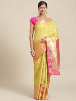 Silk Land - Designer Figure Pallu Gold & Yellow Weaving Work Banarasi Silk Saree with Heavy Pallu