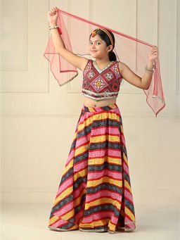 Titrit - Sleeveless Printed Cotton Lehenga with Choli and Dupatta (Set of 3)