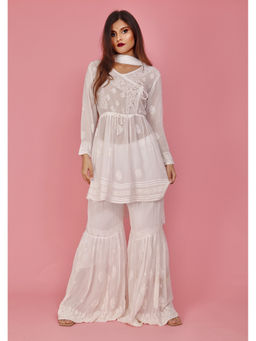 Label Aishwaryrika - LABEL AISHWARYRIKAa Opal Chikankari Kurta-Gharara (Set of 3)