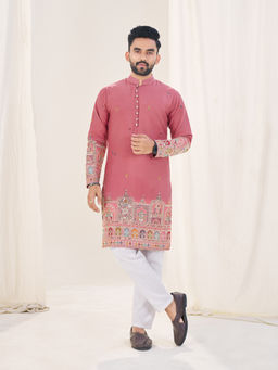 Pink Ethnic - Pink Silk Embroidered Men Kurta