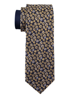 The Tie Hub - Yellow Floral with Blue Tail Silk Tie
