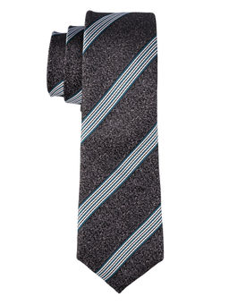 The Tie Hub - Grey with Blue Stripes Silk Tie