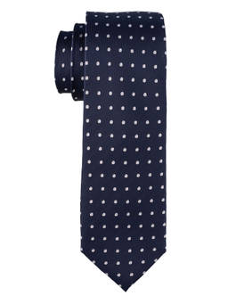 The Tie Hub - Navy Blue with White Polka Silk Tie