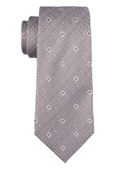 The Tie Hub - Grey Geo Print Silk Tie