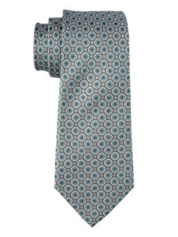 The Tie Hub - Grey with Mint Green Geo Print Silk Tie