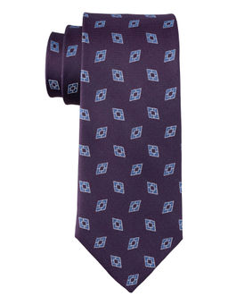 The Tie Hub - Purple with Blue Geo Print Silk Tie